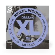 Immagine di D'Addario EXL116-3D - Corde avvolte in nickel per chitarra elettrica, scalatura media per i cantini / pesante per i bassi, 11-52, 3 mute