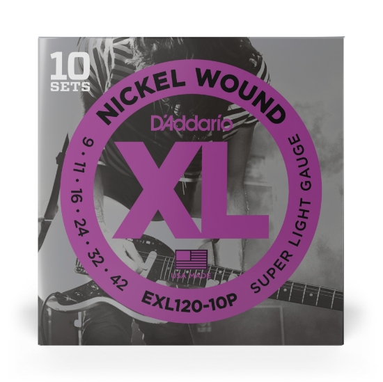 Immagine di Corde D'Addario EXL120-10P per chitarra elettrica, Nickel Wound, Super Light, 9-42, 10 set