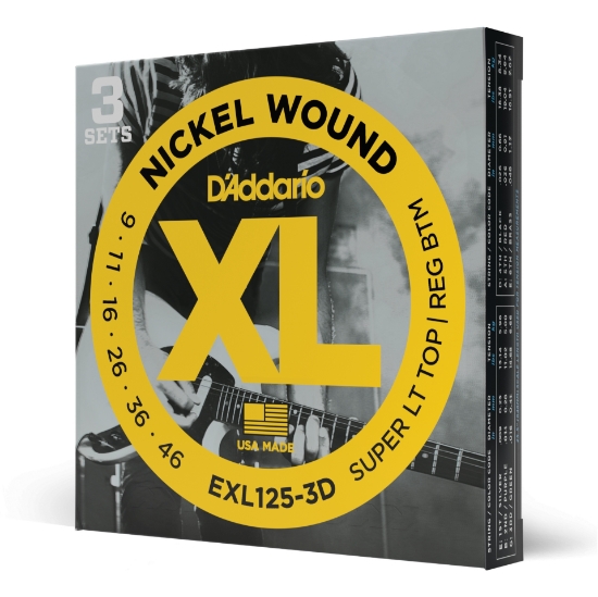 Immagine di Corde D’Addario EXL125-3D per chitarra elettrica, Nickel Wound, Super Light Top/Regular Bottom, 9-46, 3 set