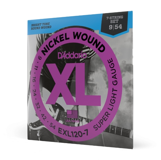 Immagine di Corde D'Addario EXL120-7 per chitarra elettrica, 7 corde, Nickel Wound, Super Light, 9-54