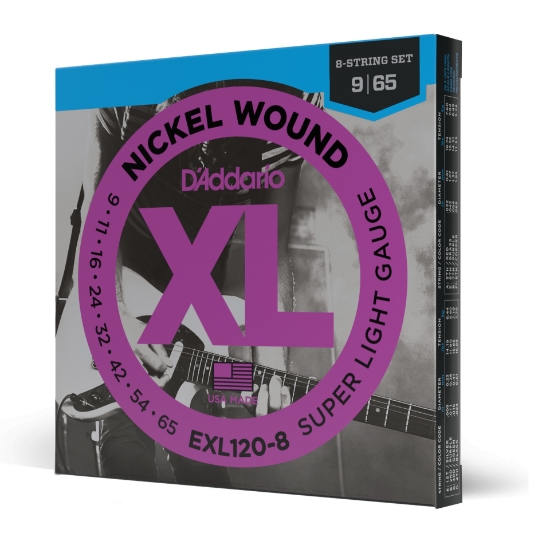 Immagine di Corde D'Addario EXL120-8 per chitarra elettrica, 8 corde, Nickel Wound, Super Light, 9-65