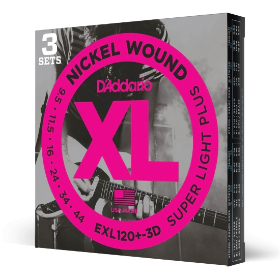 Immagine di D'Addario EXL120+-3D - Corde avvolte in nickel per chitarra elettrica, scalatura super leggera Plus, 9,5-44, 3 mute