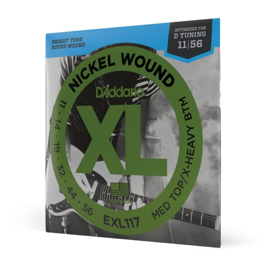 Immagine di Corde D’Addario EXL117 per chitarra elettrica, Nickel Wound, Medium Top/Extra-Heavy Bottom, 11-56