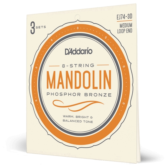 Immagine di D'Addario EJ74-3D - Corde in fosforo-bronzo per mandolino, scalatura media, 11-40, 3 mute