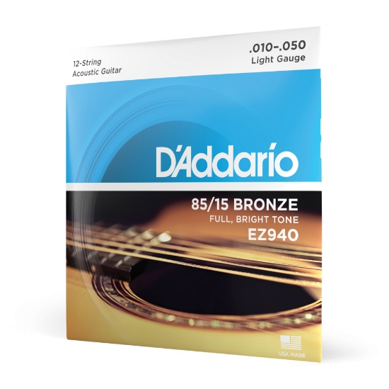 Immagine di Corde D’Addario EZ940 in bronzo 85/15 per chitarra acustica, 12 corde, Light, 10-47
