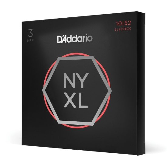 Immagine di D'Addario NYXL1052-3P - Corde avvolte in nickel per chitarra elettrica, scalatura leggera per i cantini / pesante per i bassi, 10-52, 3 mute