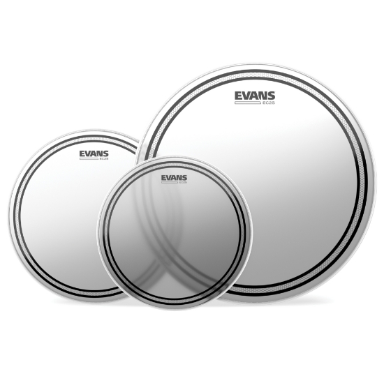Immagine di Confezione da 3 pelli trasparenti EVANS EC2 per tom rispettivamente di 12 ", 13 " e 16 ", Standard