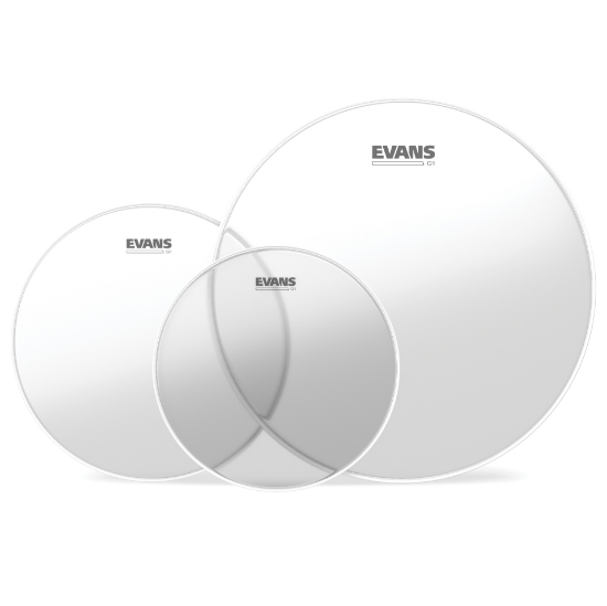 Immagine di Confezione da 3 pelli trasparenti EVANS G1 per tom rispettivamente di 12 ", 13 " e 16 ", Standard