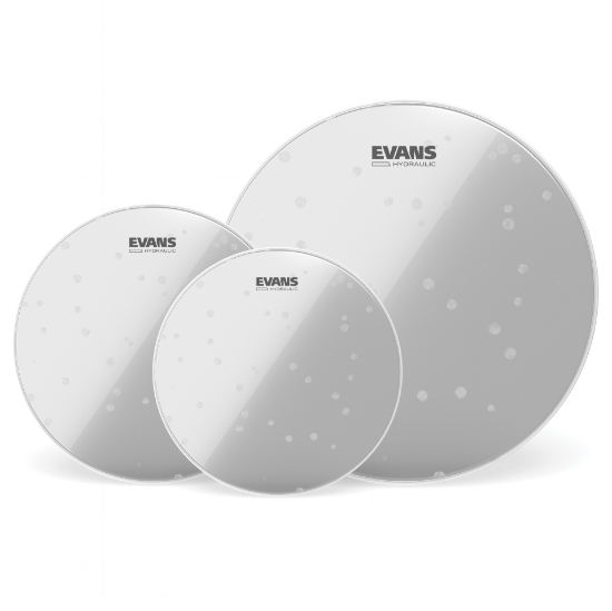 Immagine di Confezione da 3 pelli idrauliche trasparenti EVANS Hydraulic per tom rispettivamente di 10 ", 12 " e 14 ", Fusion