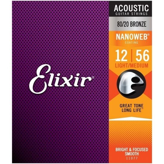Immagine di Elixir 11077 Nanoweb 80/20 Bronze Muta per Chitarra Acustica 012/056
